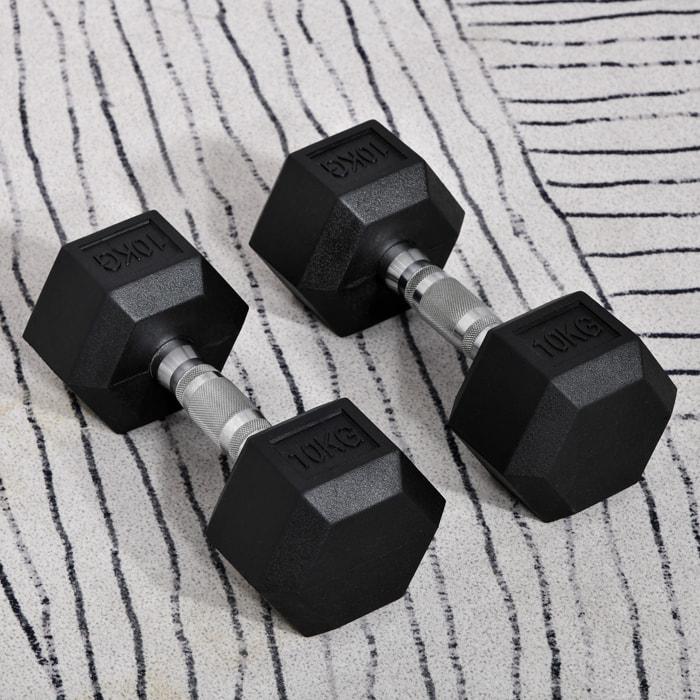 Juego de Mancuernas de 10kg con Barra de Conexión Metálica y Cabeza Hexagonal Juego de Pesas 20kg Total para Entrenamiento en Casa Gimnasio Oficina Negro y Plata