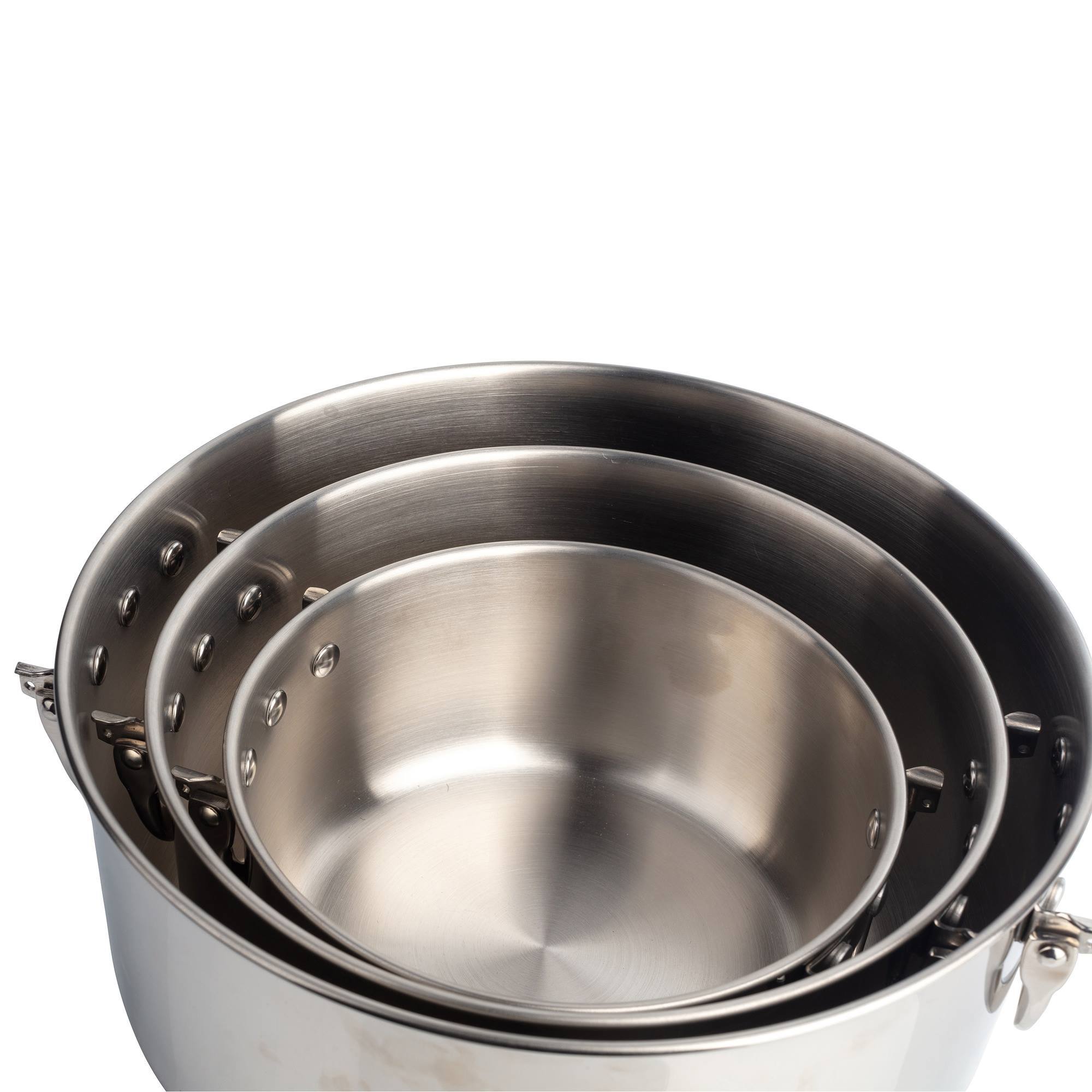 Batería de cocina con cacerolas de Ø16Ø20Ø24cm en acero inoxidable y Tapa de cristal FOODIES MasterPRO