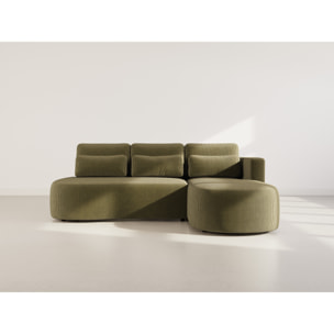 Mahina - canapé d'angle droit 4 places convertible avec coffre en velours côtelé - Vert