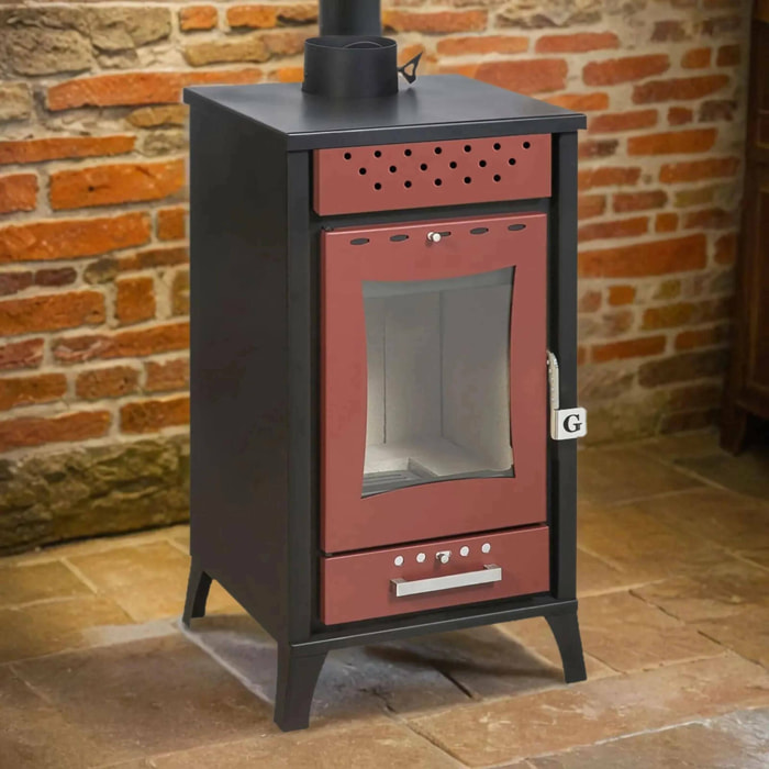 Stufa a legna Agropoli, Caminetto a legna, Focolare a legna, Stufa rustica, Made in Italy, 49x46 h91 cm, Rosso
