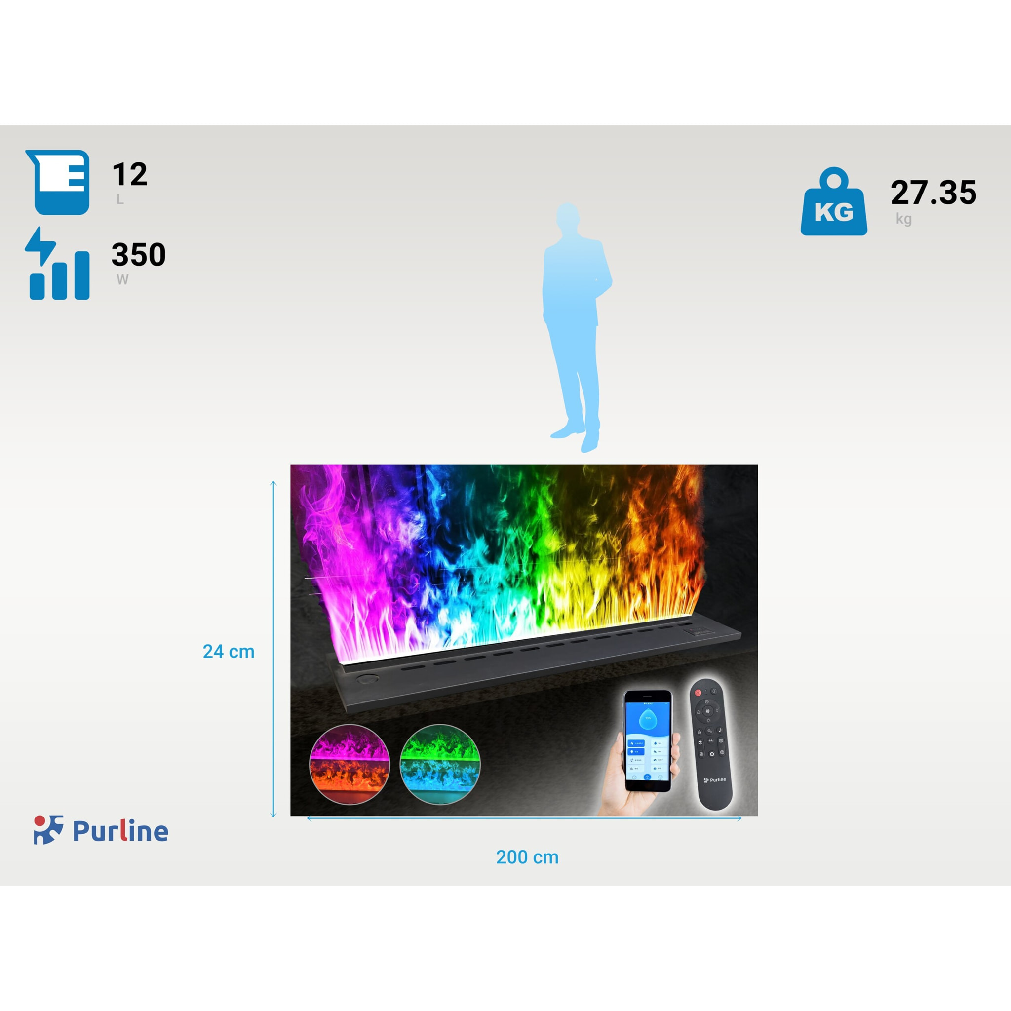 Cheminée décorative avec flamme simulée en différentes couleurs