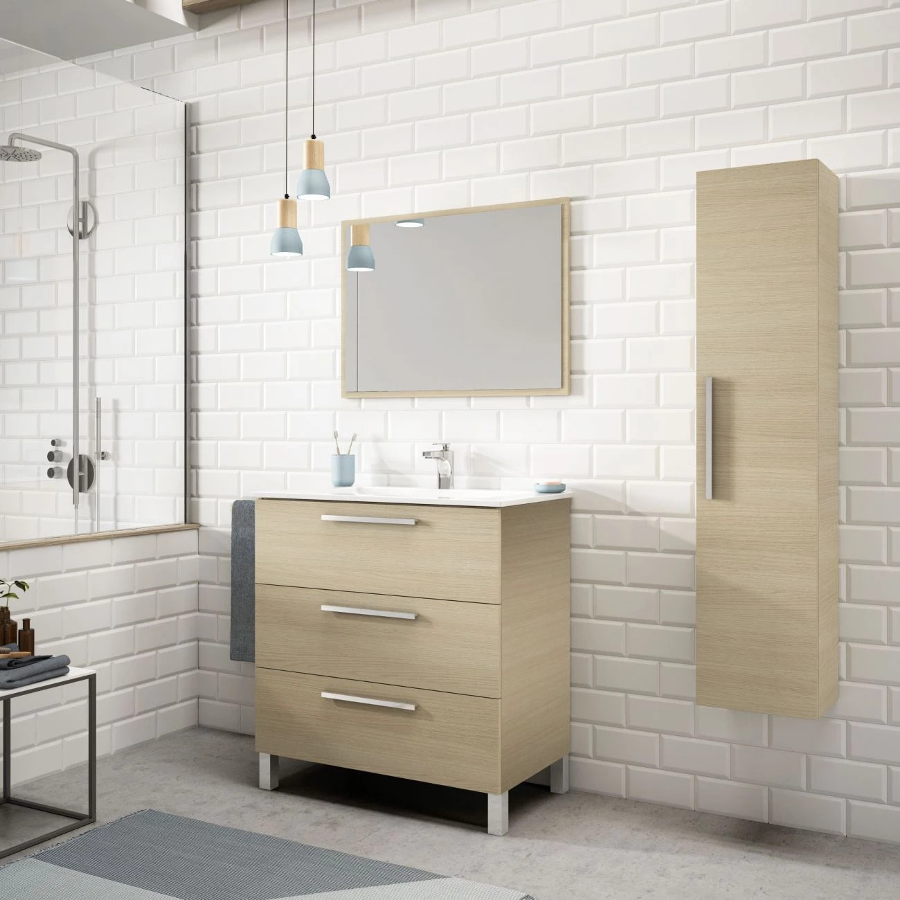 Mueble de baño Athena 80 3 cajones + espejo Roble