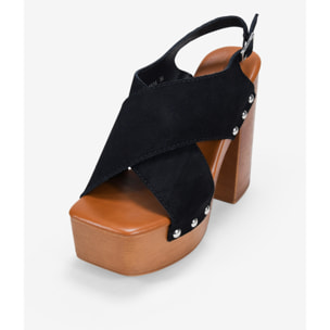 Sandalias de tacón negras en piel con plataforma