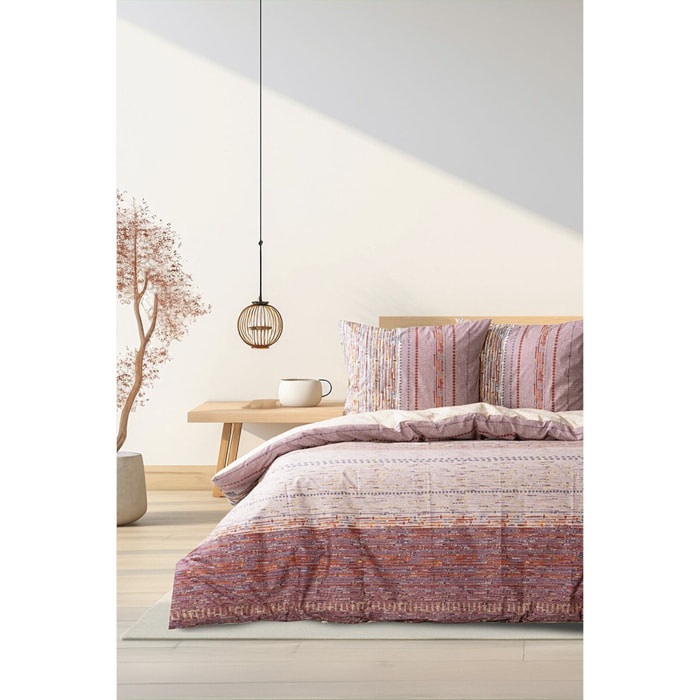 Housse de couette + taie(s) oreiller "Efonte Ocre" 100% coton imprimé.