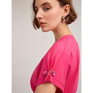 Motivi - T-shirt kimono con pietre sulle maniche - Fucsia