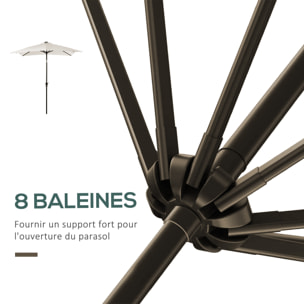 Parasol lumineux rectangulaire inclinable dim. 2,68L x 2,05l x 2,48H m parasol LED solaire métal polyester haute densité blanc cassé