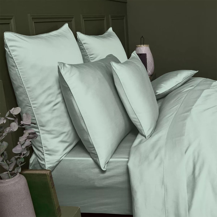 Drap housse b40 satin de coton uni bleu Ava uni lagon
