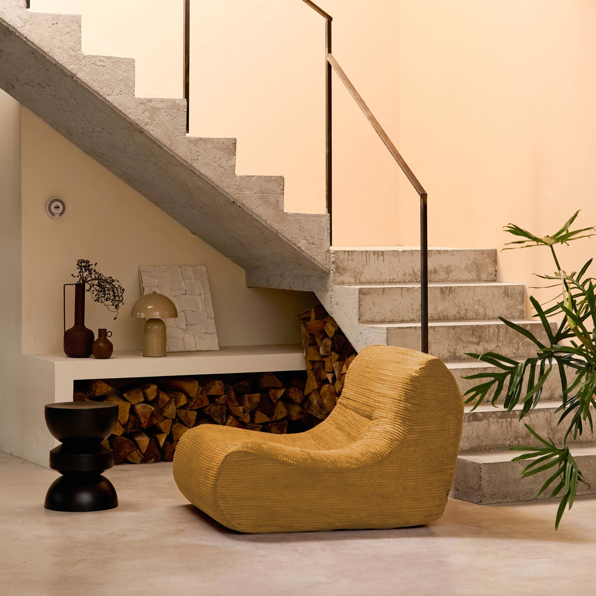 Chauffeuse velours côtelé 1 place moutarde L 91 x P 105 x H 72 cm - SOKOL