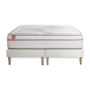 Ensemble Matelas Le Paisible - 24cm - Mémoire de forme - Matériaux éco-responsable - Sommier Tapissier Blanc