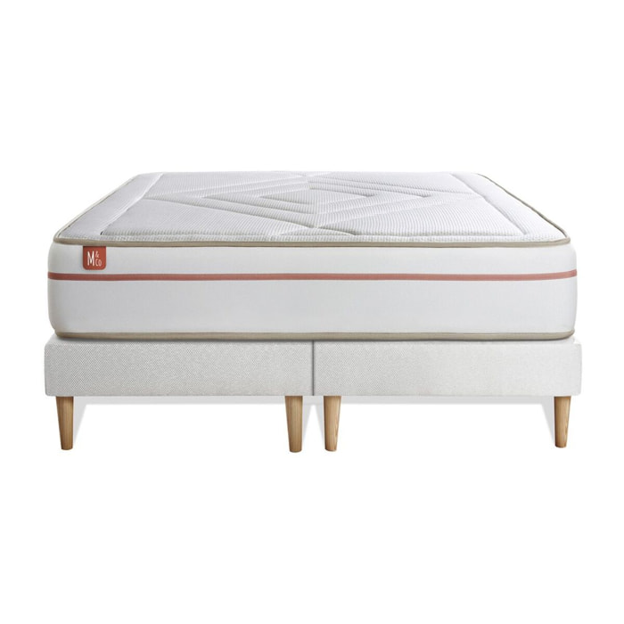 Ensemble Matelas Le Paisible - 24cm - Mémoire de forme - Matériaux éco-responsable - Sommier Tapissier Blanc