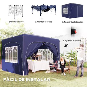 Carpa Plegable Gazabo 3x3 m con Paneles Laterales UPF50+ Cenador Pabellón de Jardín con Altura Ajustable y Bolsa de Transporte para Camping Fiestas Patio Terraza