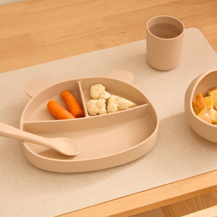 Set repas 4 pièces ours Yum silicone ocre