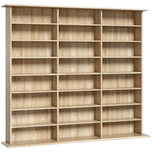 Rangement CD et DVD 24 compartiments 18 étagères réglables effet bois clair