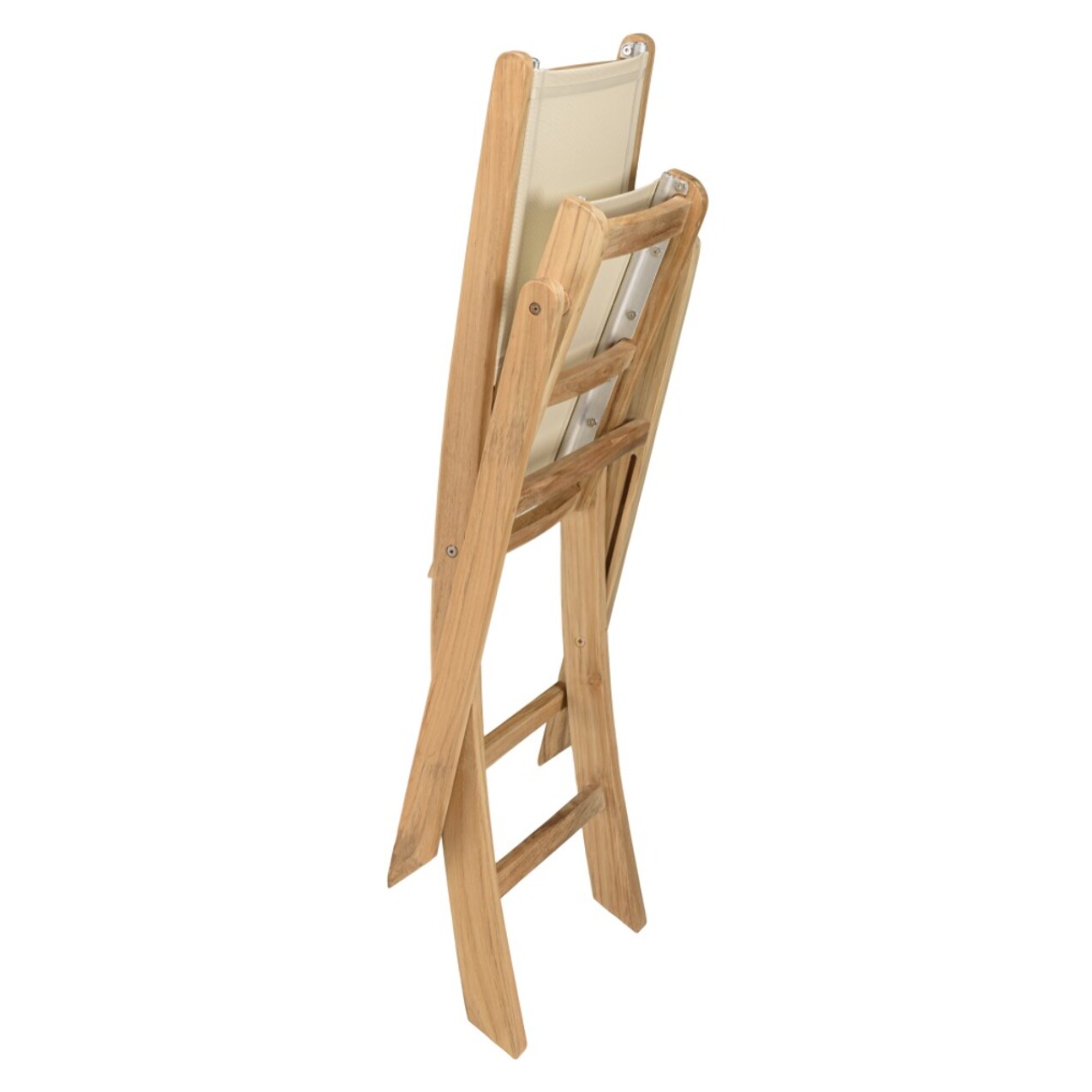 FUN - Ensemble de 2 chaises pliantes bois teck / textilène beige