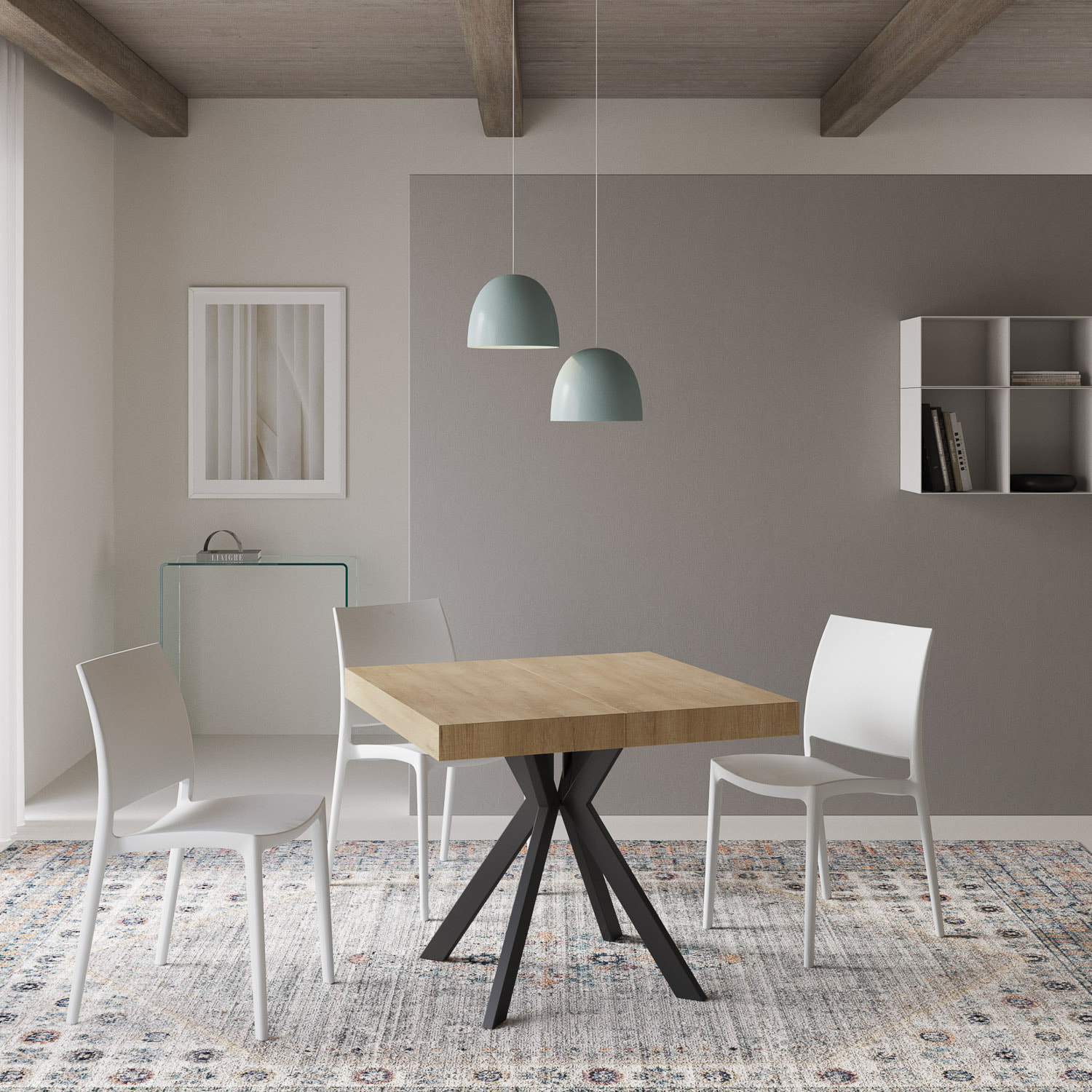 Tavolo allungabile 90x90/194 cm Dolcezza quercia natura gambe antracite