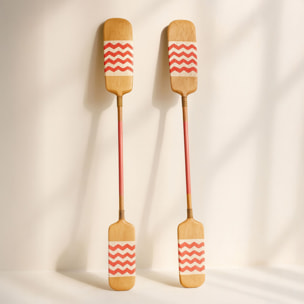 Lot de 2 pagaies en bois avec rayures roses 185cm FUFOA