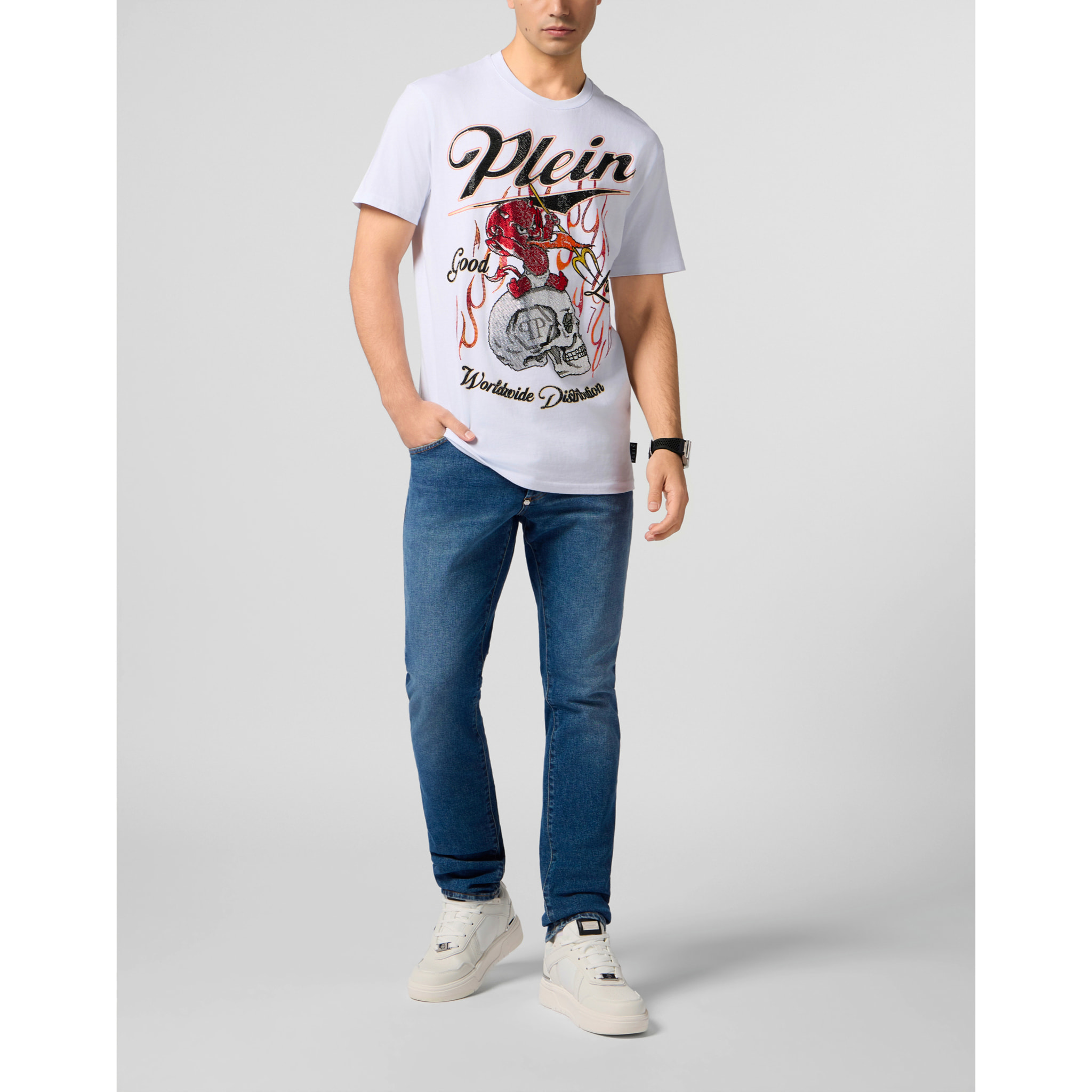 PHILIPP PLEIN Round Neck T-Shirt Little Devil Crystal