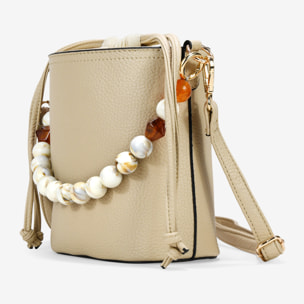 Bolso bandolera beige con asa de piedras