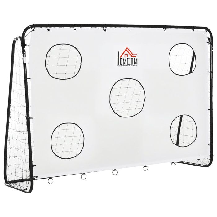 But de football - cage de foot avec cible dim. 240 x 88 x 174 cm - acier thermolaqué noir polyester blanc