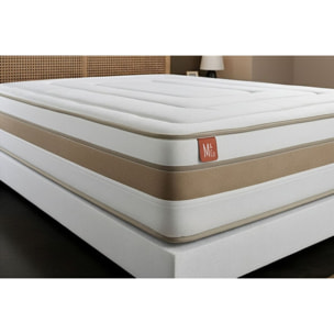 Ensemble Matelas Le Raffiné - 26cm - Ressorts ensachés et mémoire de forme - Confort haut de gamme, impact réduit. - Sommier Tapissier Beige