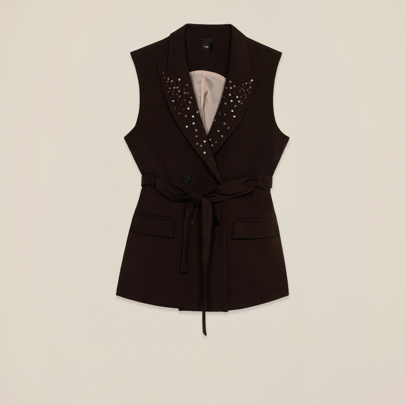 Oltre - Chaleco cruzado con tachuelas y engarces - Marrón