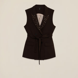 Oltre - Chaleco cruzado con tachuelas y engarces - Marrón