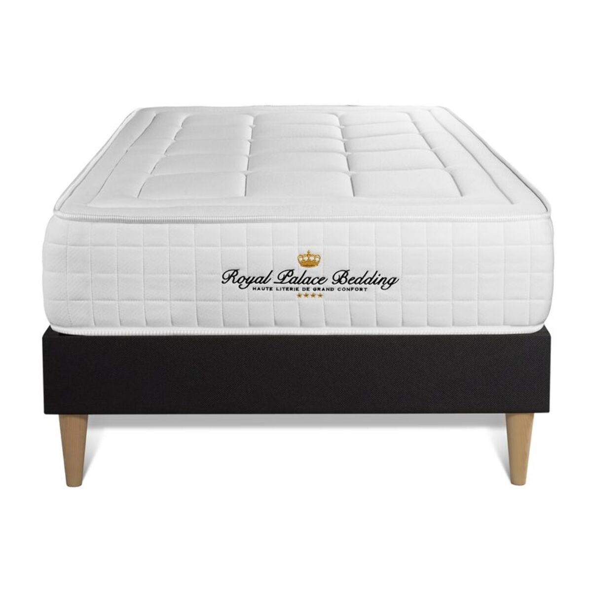 Ensemble - Matelas Mémoire de forme 24cm d'épaisseur - 3 zones de confort - Confort ferme - Sommier tapissier monobloc - 1 place