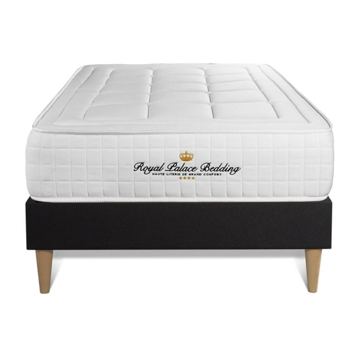 Ensemble - Matelas Mémoire de forme 24cm d'épaisseur - 3 zones de confort - Confort ferme - Sommier tapissier monobloc - 1 place