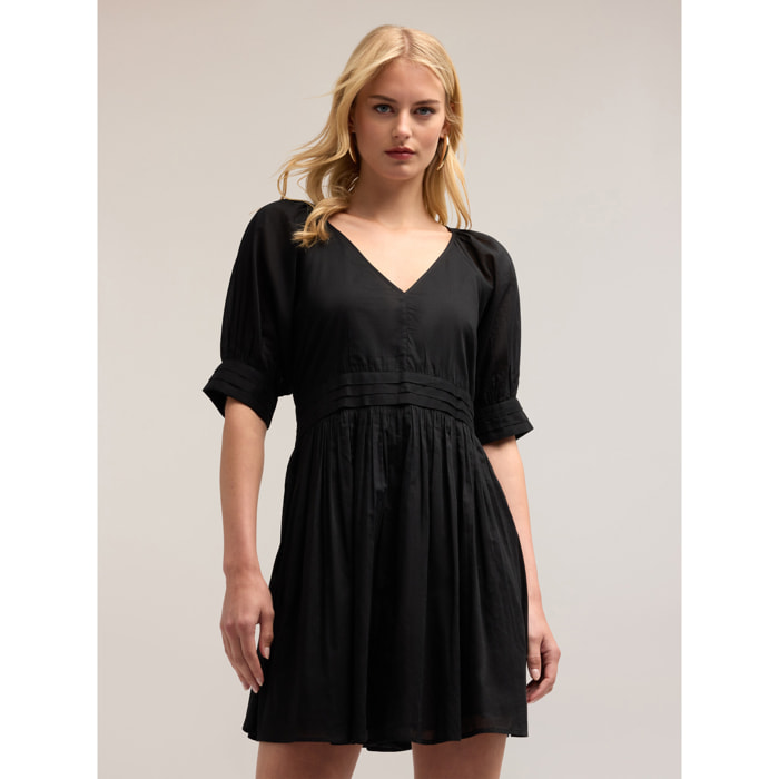 Motivi - Vestido corto de muselina de algodón - Negro