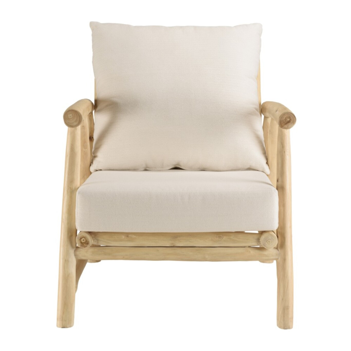 WILL - Fauteuil MADURA en branches de teck naturel coussins blancs