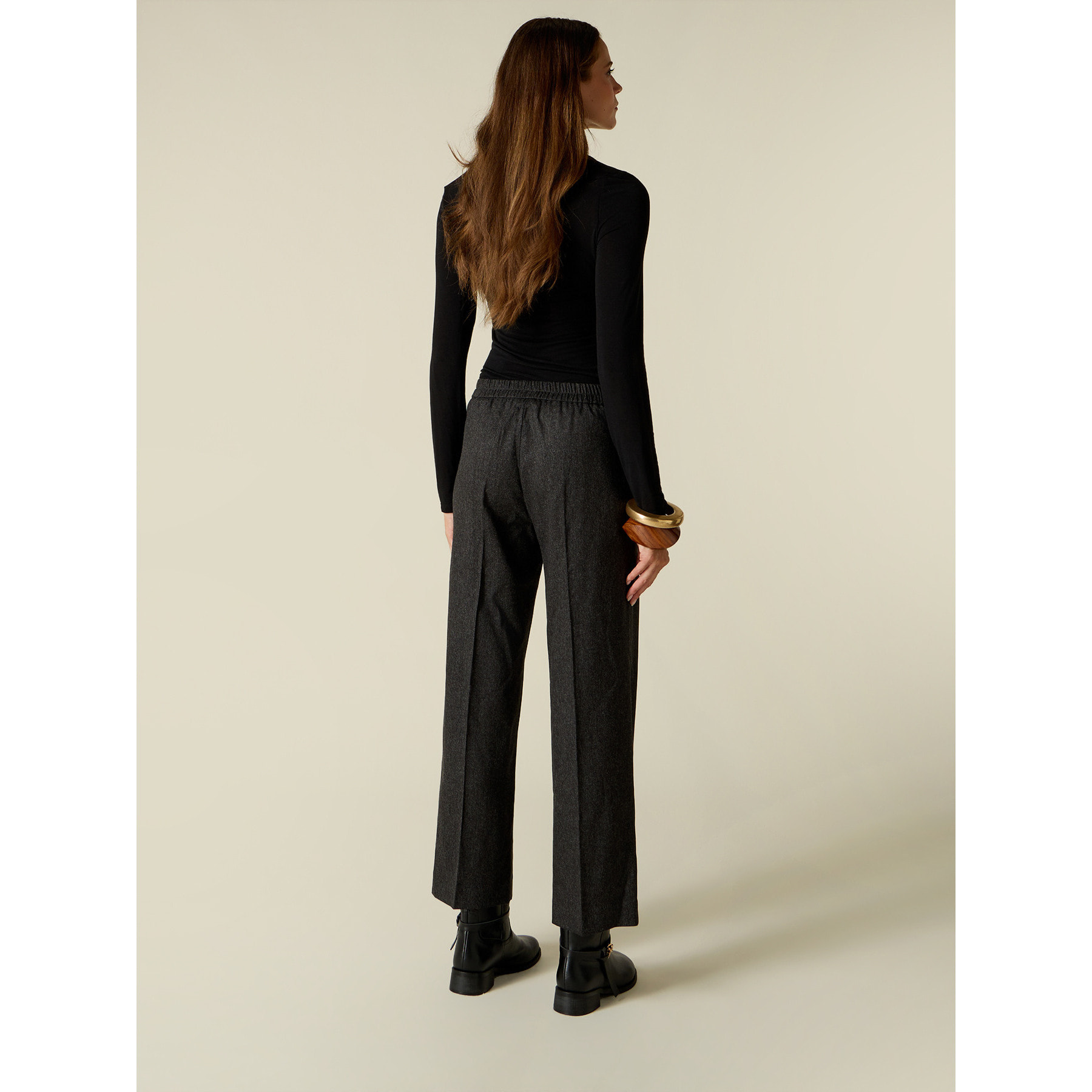 Oltre - Pantaloni cropped in flanella con coulisse - Grigio