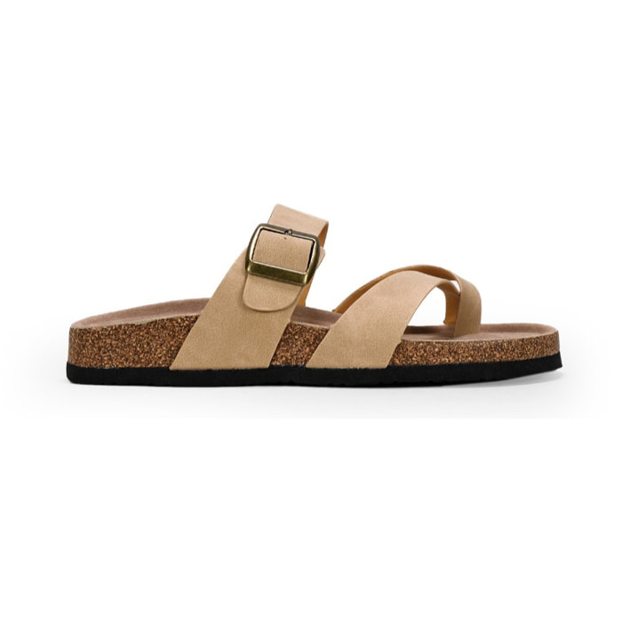 Sandalias de dedo planas beige con suela de corcho