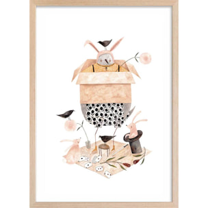 Affiche enfant tour de magie  Affiche + cadre en bois - Chêne