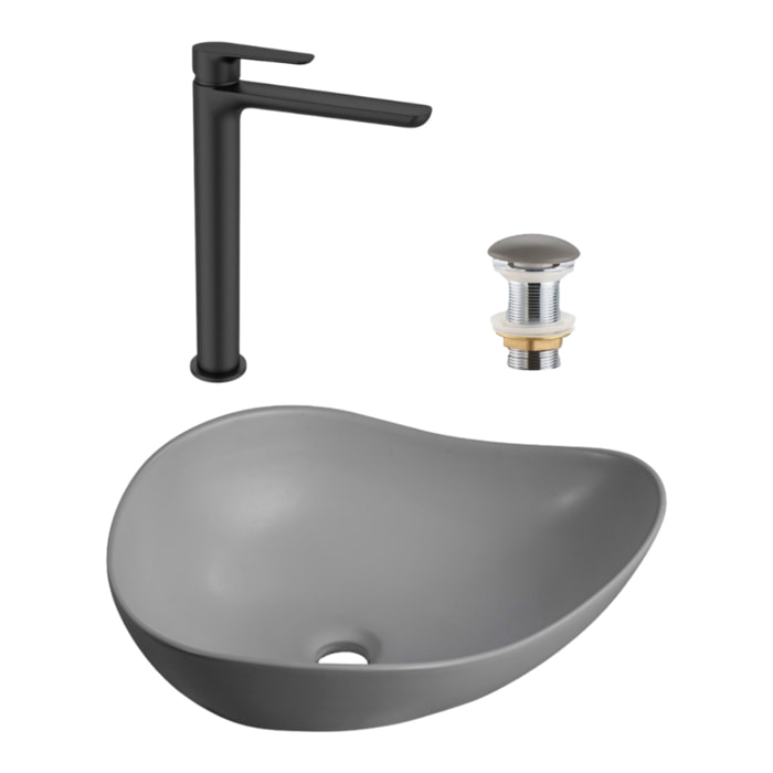 PixL 51x38x19 cm vasque à poser + Swiss Aqua Technologies Mood mitigeur lavabo XL + Ceramia PixL bonde (CEPX505GRMSAT285C)