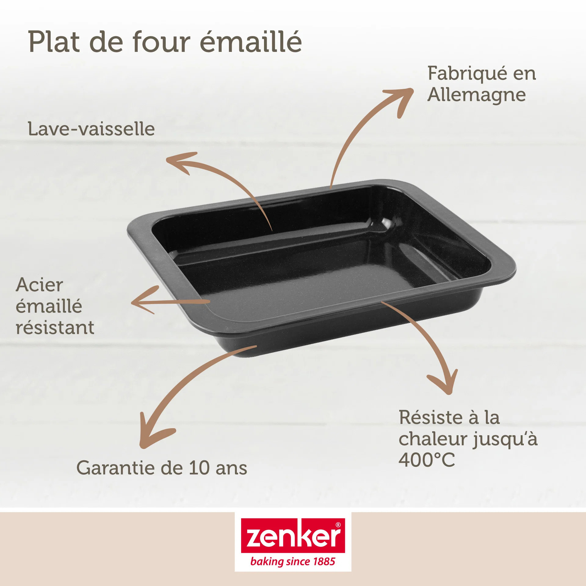 Lot de 2 plats four 33/33 cm en acier émaillé avec 2 ustensiles Zenker Special cooking