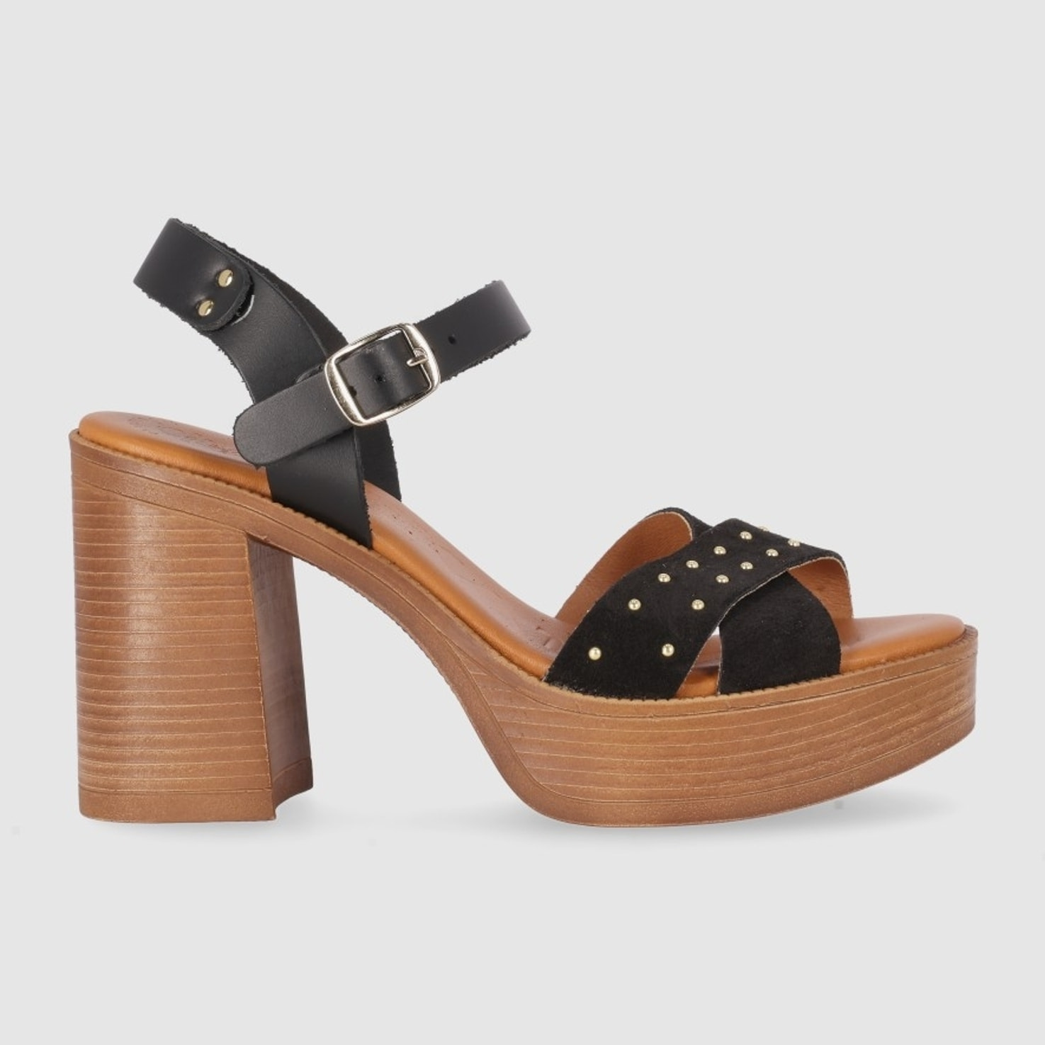 Sandalias de Serraje - Negro - Tacón: 9 cm