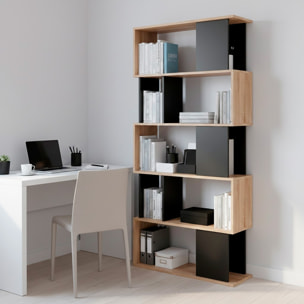 Libreria Moderna a Giorno Con Design Geometrico Asimmetrico Libreria Salvaspazio Ideale Per Soggiorno Studio E Ufficio 80x29.5x173.5 cm Rovere e Nero