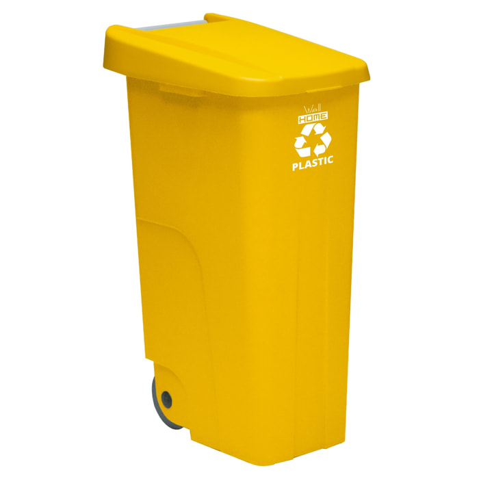Contenedor - cubo de basura wellhome reciclo 110l, color amarilllo cerrado con tapa, ideal para reciclaje de plásticos, con ruedas