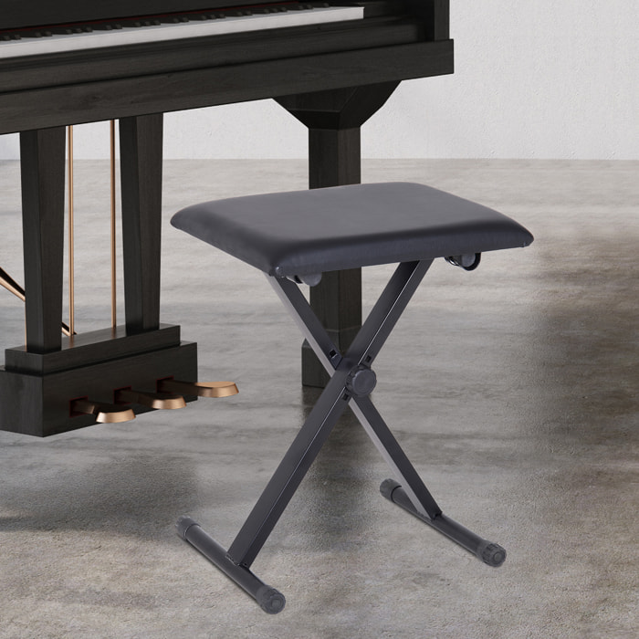 HOMCOM Tabouret banquette réglable pliable pour piano et clavier acier revêtement synthétique noir