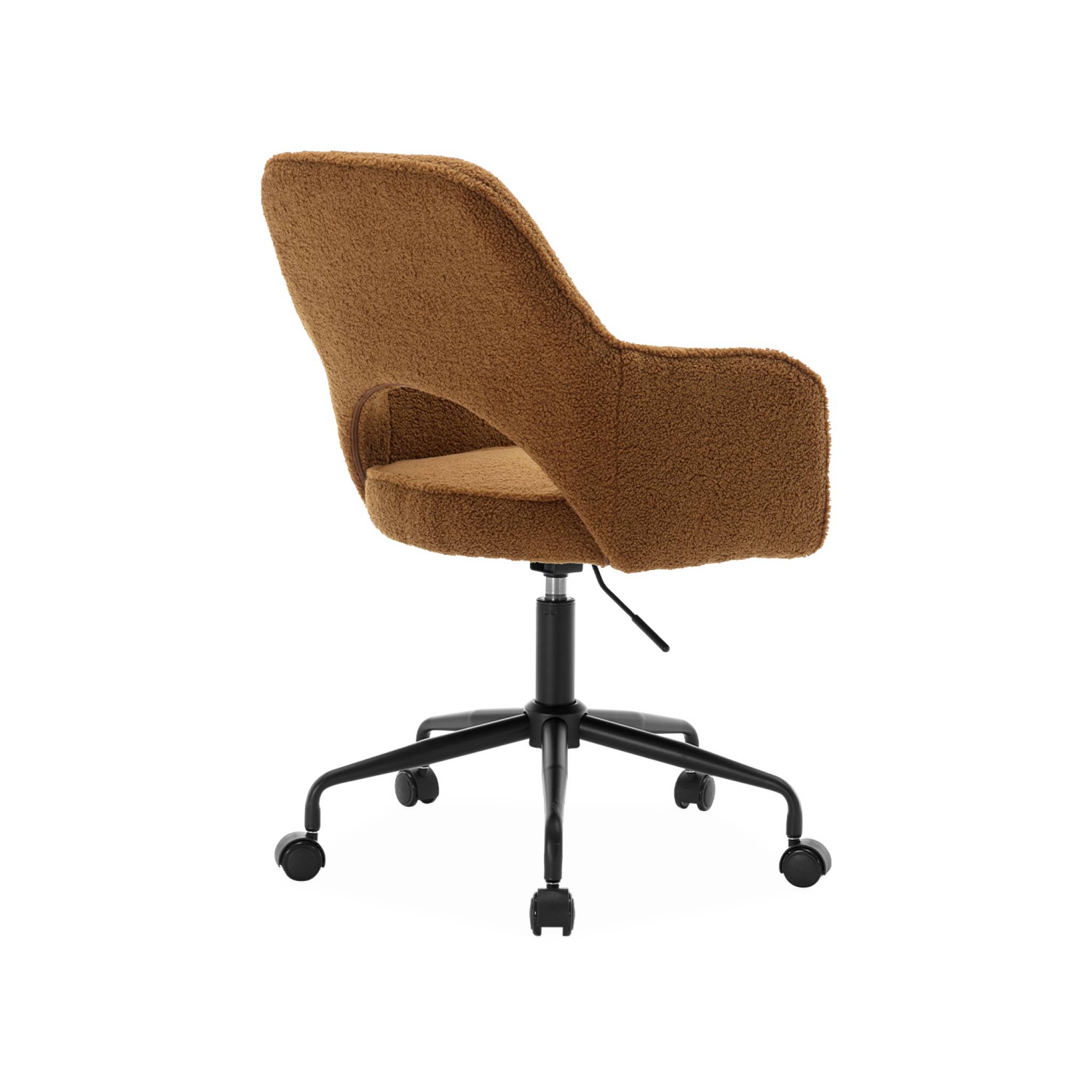 Chaise de bureau à roulettes bouclettes ocre. Jim. L 60 x P 62 x H 89 / 99cm.