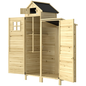 Armoire de jardin en bois 2 + 1 portes 2 étagères fenêtre toit bitumé noir