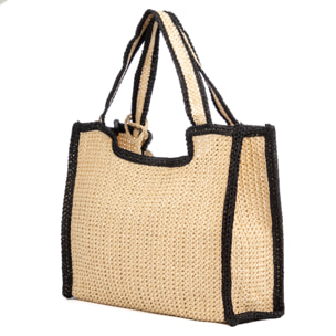 Bergamasco Bolso shopper Mujer. Fabricado en paja trenzada diseño "Love Me".