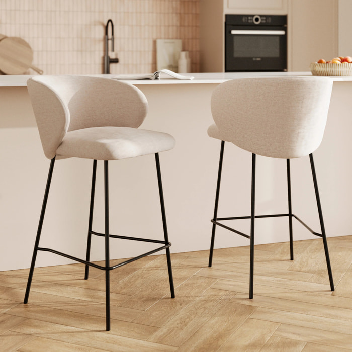 Lot de 2 chaises pour îlot central en tissu beige 68 cm - Victoria
