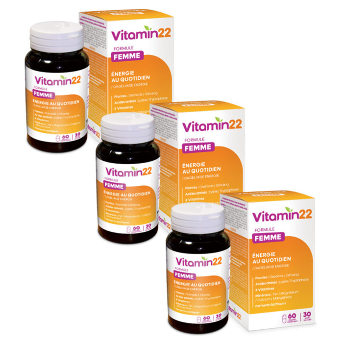 VITAMIN'22 - Specific Femme - A base de 14 vitamines et minéraux - Action fortifiante et anti-fatigue - Fabriqué en France - Cure de 90 jours - Lot de 3