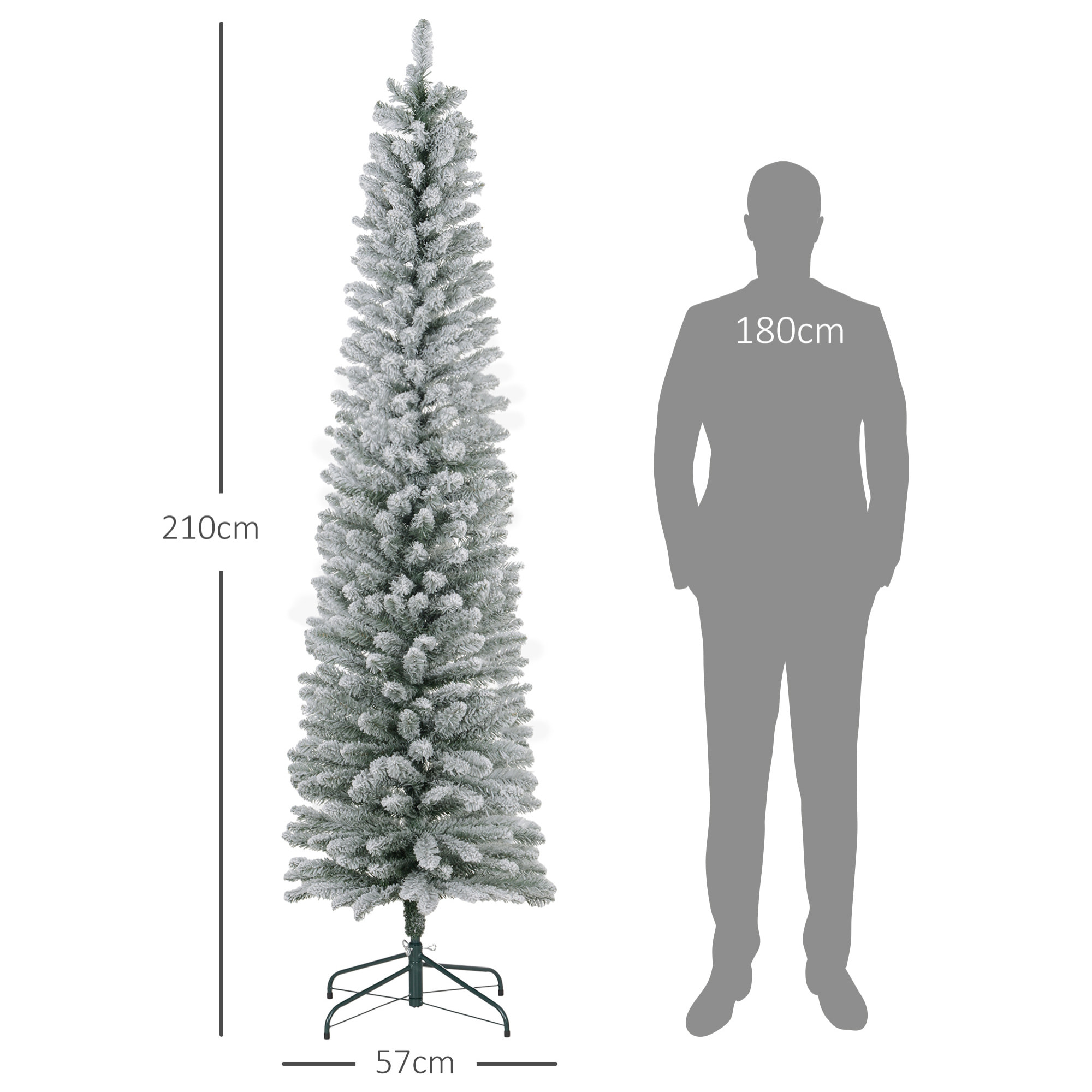 Árbol de Navidad 210 cm Árbol de Navidad Artificial Nevado con 180 Luces LED 405 Ramas y Soporte de Metal Árbol de Navideño para Salón Verde y Blanco