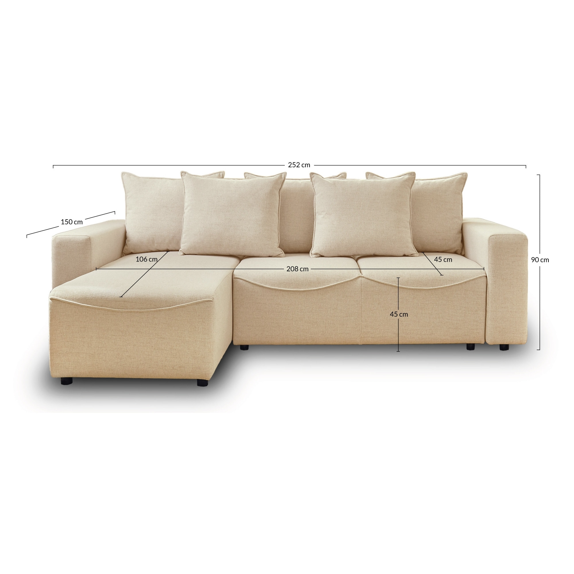 Capucine - canapé d'angle réversible - convertible avec coffre - 4 places - en tissu - Beige