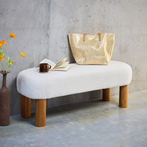 Banc, bout de lit bois d'hévéa et bouclette FUJO