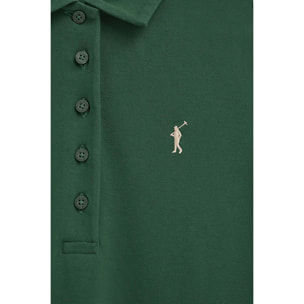 Vestito corto verde bottiglia con maniche corte, colletto a polo e logo Rigby Go