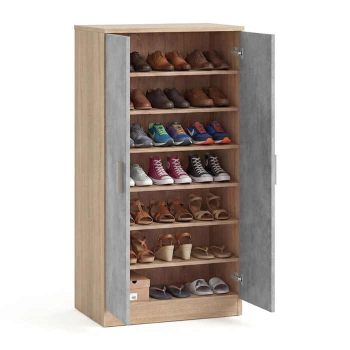 Zapatero de 2 puertas en roble canadian y gris cemento 55x108 cm Liam Roble Canadian - Gris Cemento