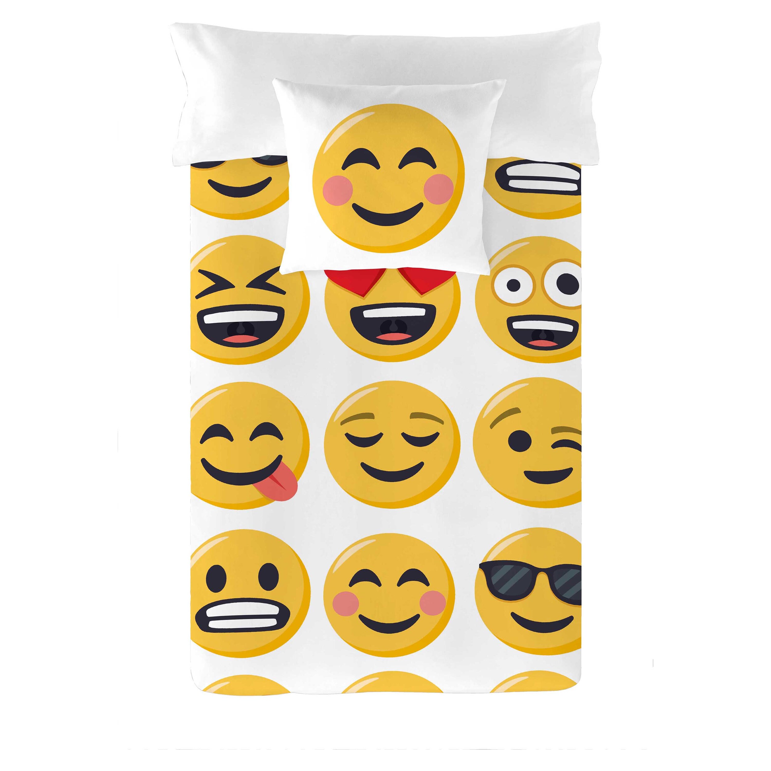 Emoji - Funda Nórdica Estampada - Infantil - Cierre Solapa - 100% Algodón - Incluye 1 Funda de Almohada - Ily